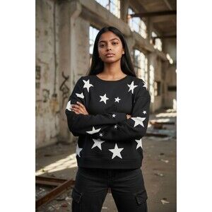 New Hope Horizon Women's Blue w/ White Stars Long Sleeve Size Small Sweatshirt